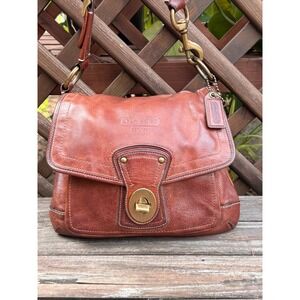 Coach 65th Anniversary Legacy Ali Flap Brown Leather Shoulder Bag Stripe